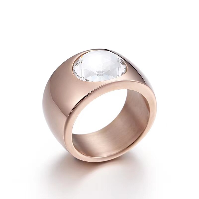 Luxe Kristal Ronde Vrouwelijke Ring 10Mm Brede Ring Rvs Vrouwen Cocktail Ring Sieraden Engagement Ring: 9 / Rose