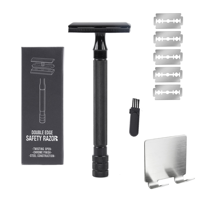 Maquinilla de afeitar de seguridad con cepillo para hombre, afeitadora clásica de depilación suave, doble filo, máquina de afeitar de acero inoxidable, cuchillas, maquinilla de afeitar: Naranja