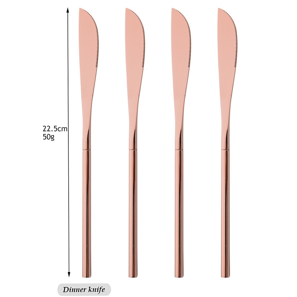 Drmfiy 4/16pcs Noir Ensemble de Vaisselle Couteaux Fourchettes Cuillères Couverts En Acier Inoxydable Couverts Couverts Cuisine Vaisselle: Rose Knife 4pcs