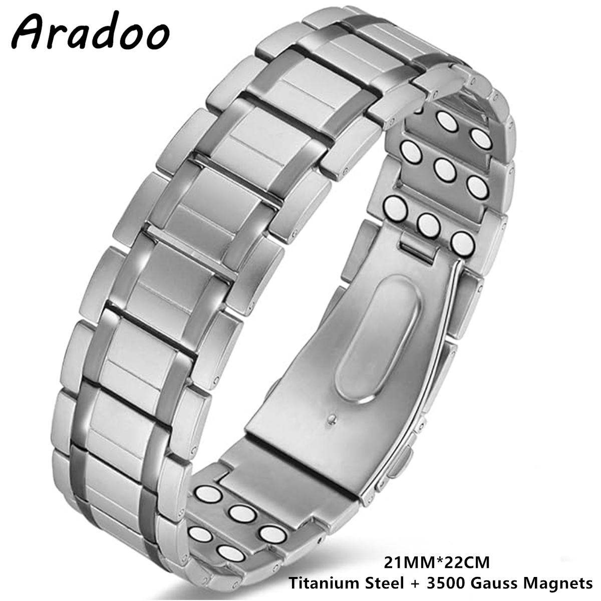 ARADOO Pulseras de acero de titanio con 3 imanes de neodimio Ultra resistentes, pulsera de eslabones de terapia magnética de salud ajustable: Cobalto violeta