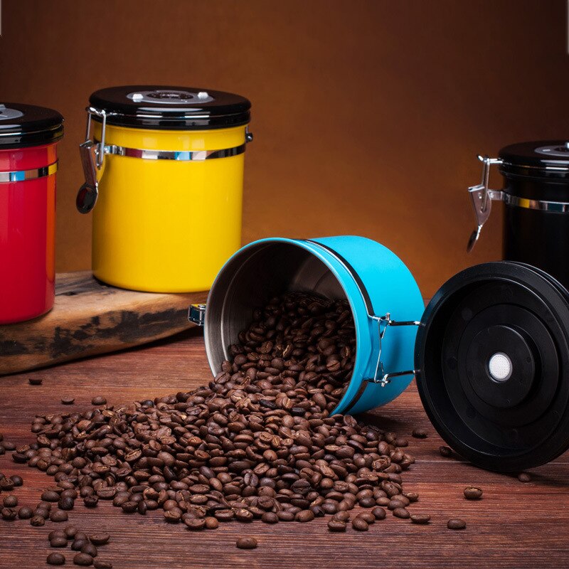 Kaffekrukke kaffebønner beholder rustfrit stål lufttæt kaffe tedåse tid udstødningsventil kaffe caddies køkken bar værktøj