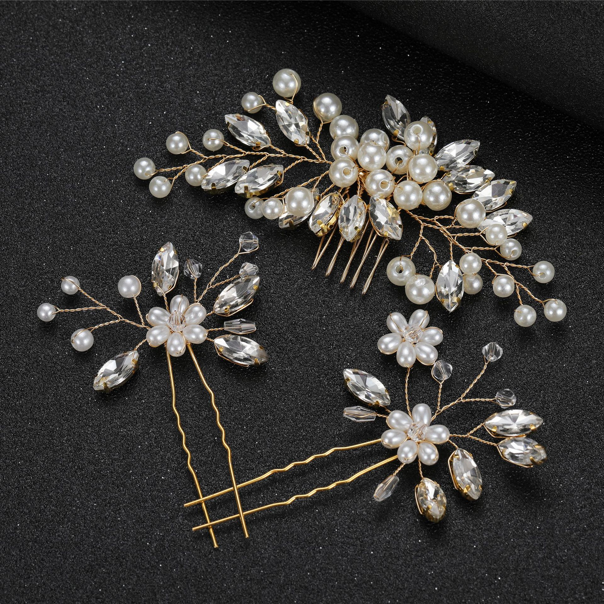 Peineta para el pelo de boda, horquillas y pinzas para el pelo de perlas para mujer, tocado de novia con diamantes de imitación, accesorios de joyas para el cabello de novia, 2025: Azul