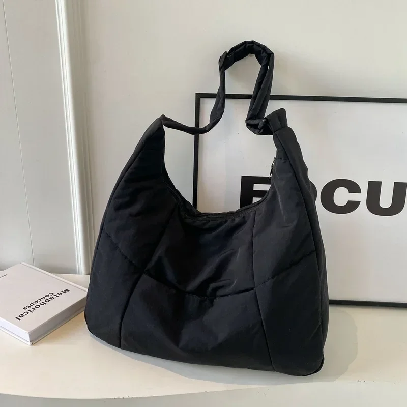 Bolso de hombro de tela suave a la para mujer, Color sólido, estudiante, primavera 2025, Y2k, estilo informal, bolsos grandes, bolsos cruzados para mujer: Negro