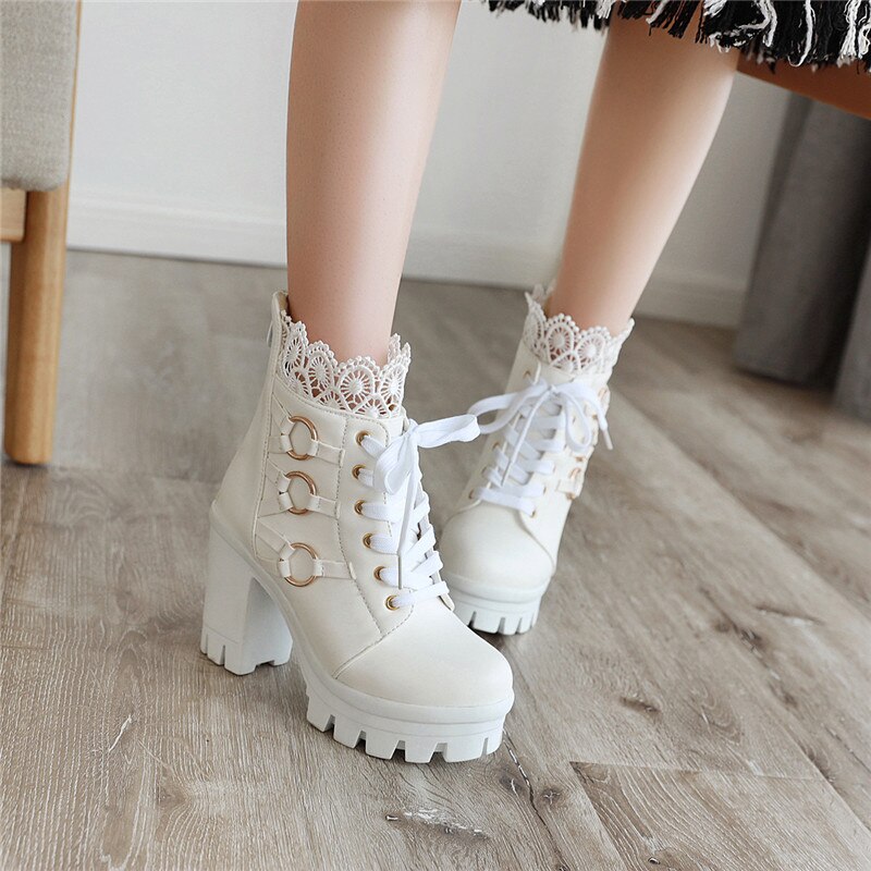 Morazora hoge hakken plateau laarzen dames vetersluiting rits herfst winter feest bruiloft schoenen schattige enkellaarsjes dames