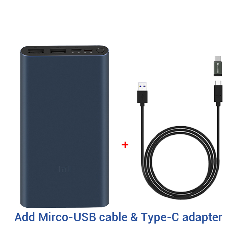 Xiaomi banco de potência 3 10000mah plm13zm dupla usb 18w carregamento rápido mi powerbank 10000 carregador portátil bateria externa poverbank: B Add 2 in 1 Cable