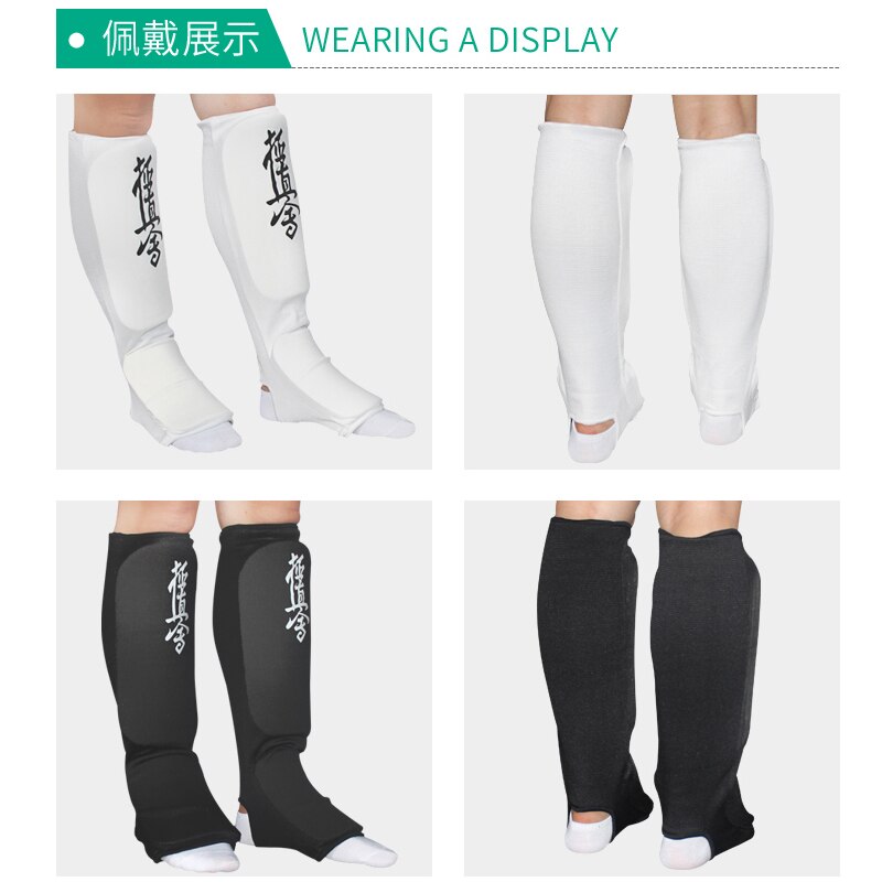 Kyokushin karate Shin Instep Guards MMA Kyokushinkai Taekwondo leg guard Foot Sparring Pads white black Cloth Pad gear children