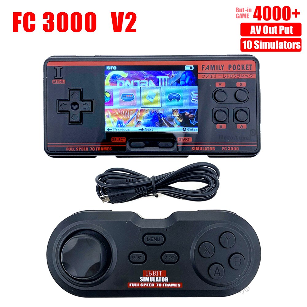 Consola de videojuegos portátil FC3000 con pantalla IPS, 10 simuladores, Color negro y gris, 4000 juegos integrados: IPS Black w controle