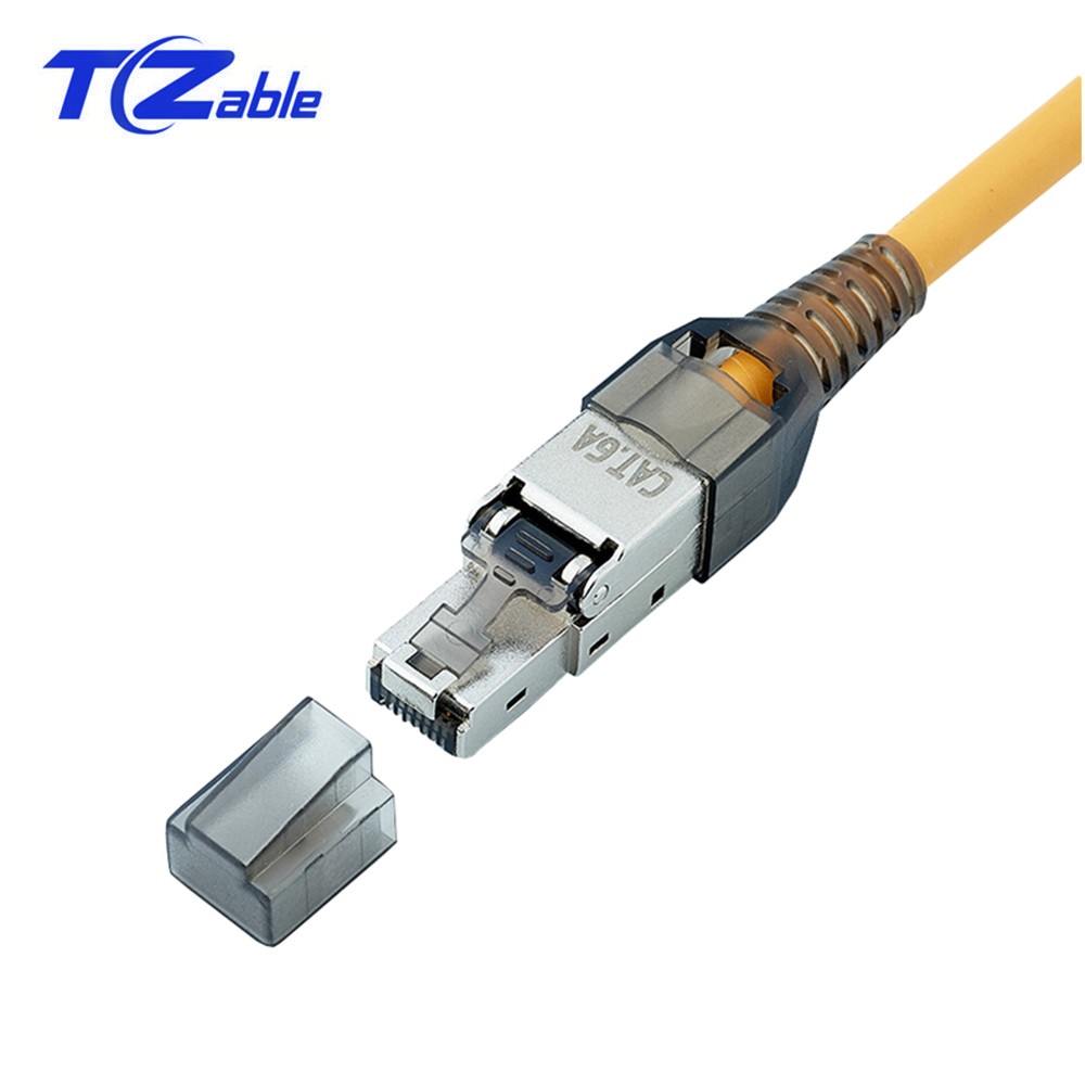 RJ45 Cat 6A Ethernet Connector RJ 45 Cat6A Lan Plug Zinc Alloy Metal Shield Crystal Head Field Network Modular Plug Tool Free