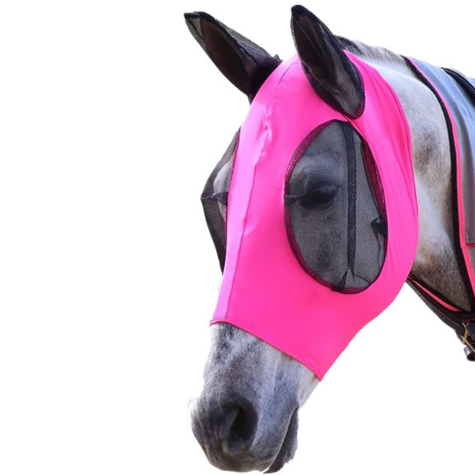 Anti Fly Mesh Equine Mask Horse Mask Stretch Bug Eye Horse Fly Mask With Covered Ears Horse Fly Mask Long Nose With Ears: Pink