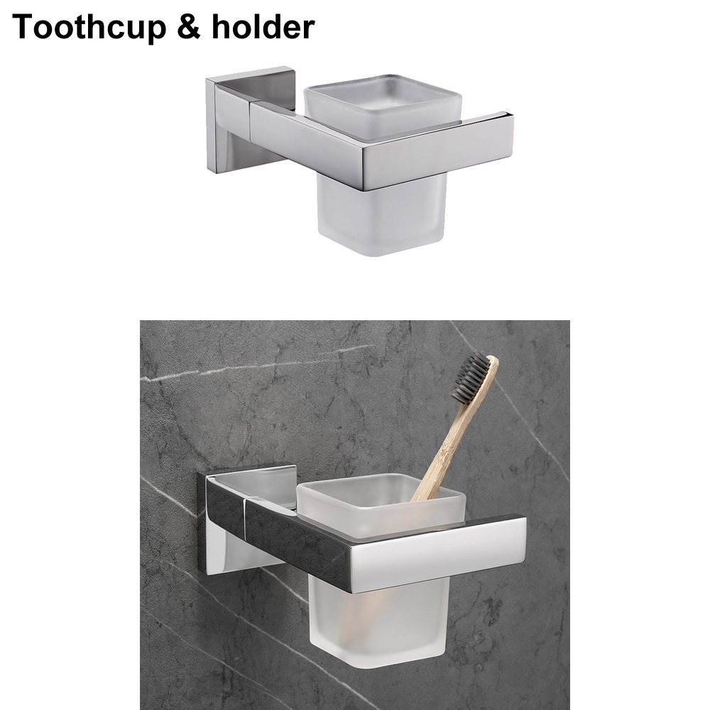 SUS 304 Stainless Steel Bathroom Hardware Set Chrome Polished Toothbrush Holder Paper Holder Towel Bar Hook Bathroom Accessories: Toothbrush Cup Shelf
