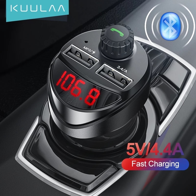 KUULAA Car Charger FM Transmitter Bluetooth Car Audio MP3 Player TF Card Car Kit 3.4A Dual USB Car Phone Charger For Xiaomi Mi