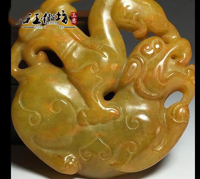 chinese oude handworked 3D carve phoenix en draak hanger