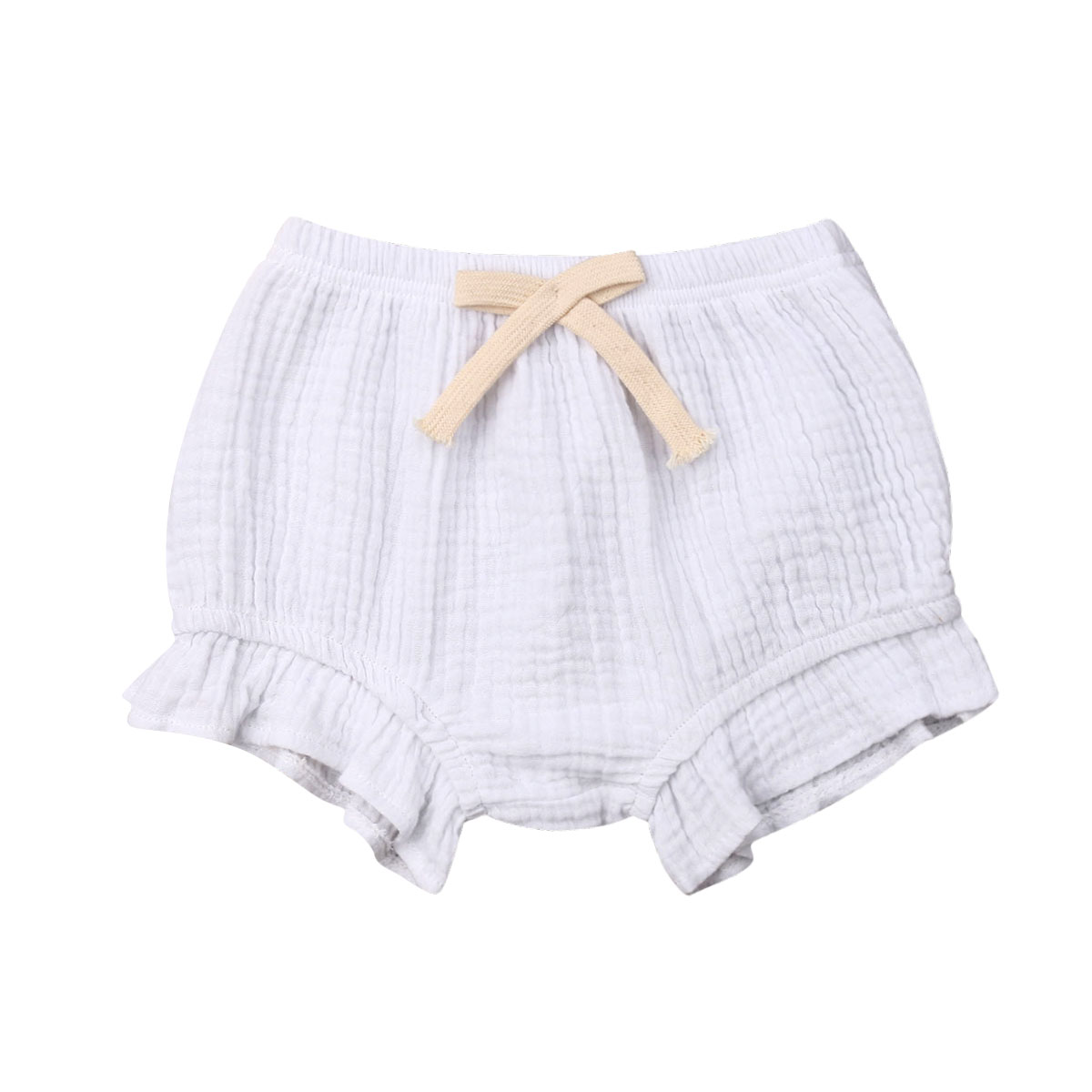 Bébé bébé fille coton couleur unie à volants PP Shorts couches couches couvre Bloomers vêtements d'été 0-18 M: WHITE / 3M