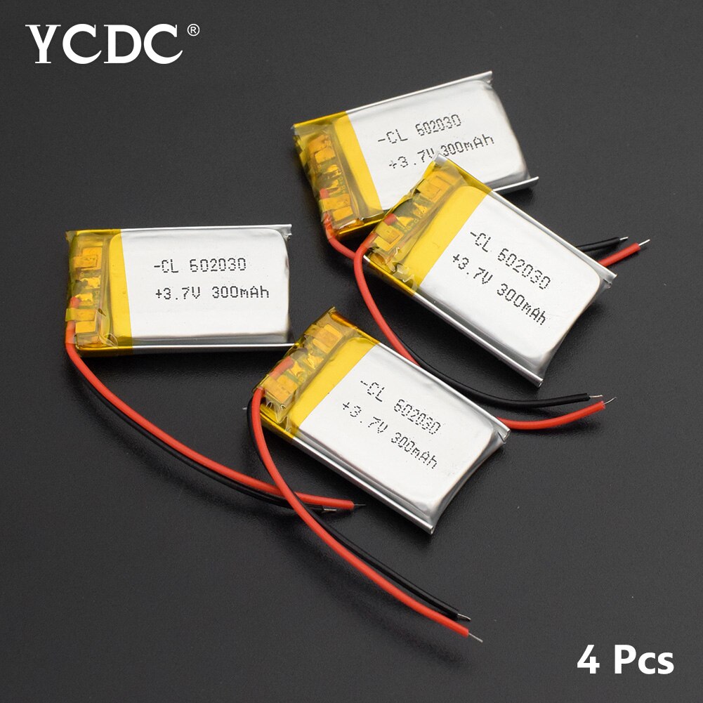 Polymer lithium battery 602030 300mAh 3.7V Li-po Rechargeable batteries li ion Battery for Bluetooth Pen Camera GPS MP5 MP3 MP4: 4Pcs