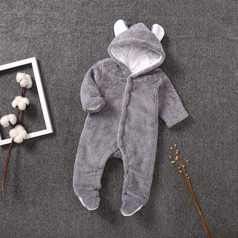 Winter Newborn Baby Romper Costume Baby Boys Clothes Coral Fleece Warm Baby Girls Clothing Animal Overall Baby Rompers Jumpsuit: Grijs / 80