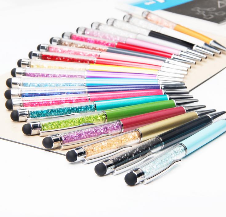 (1Pcs/Sell) Crystal Pen Diamond Pens Stationery Fountain Pen Stylus Touch Pen 11 Colors Oily Black Refill
