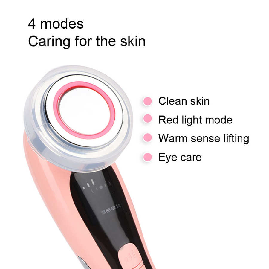 Limpiador facial de iones, reafirmante de poros, cuidado de los ojos, instrumentos para el rejuvenecimiento de la piel con luz roja (rosa)