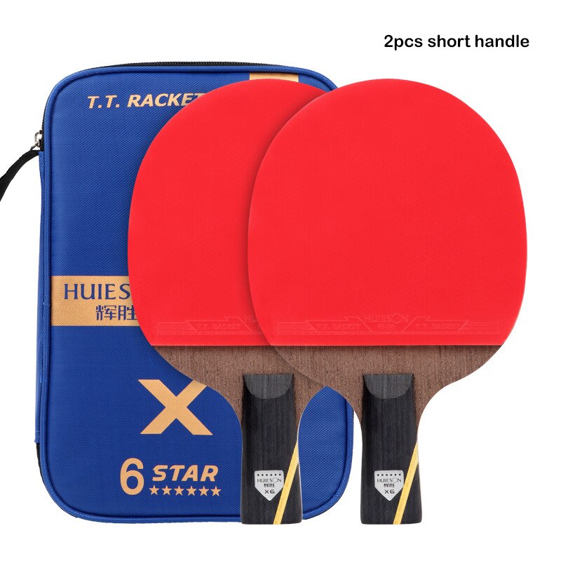 1 conjunto de 6 estrelas tênis de mesa bat 7-camadas profissional raquetes de ping pong longo punho curto fibra de carbono ping pong paddle carry bag: 2pcs Short handle