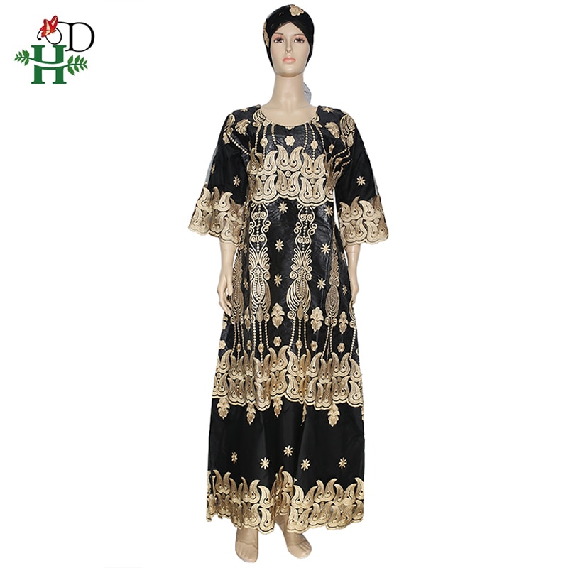 H & D-robe en dentelle d'afrique du sud, Riche Bazin, longue, brodée Dashiki avec couvre-chef, vêtements de fête nigérians africains, collection