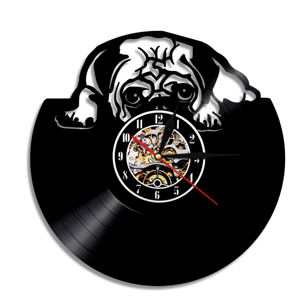 Engels Bulldog Wandklok Engels Bulldog Ras Vinyl Record Wandklok Animal Wall Art Led Nachtlampje Voor Hond minnaar