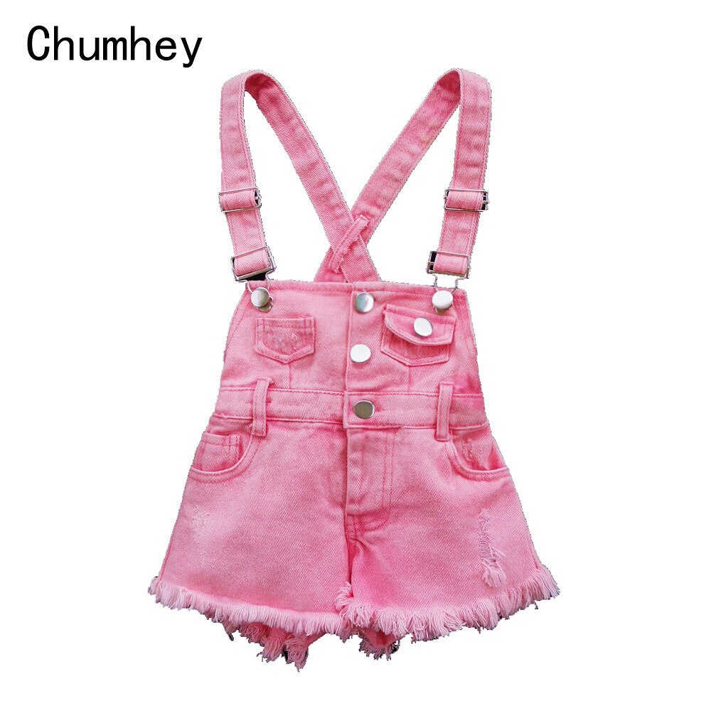 Chumhey 2-10T Kids Overalls Summer Girls Suspender Denim Shorts Pink Jeans Children Clothes Kawaii Bebe Jumpsuit Child Clothing: overalls / 6-7T