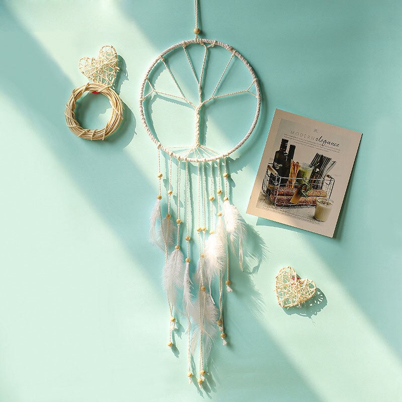 Atrapasueños blanco para colgar en la pared, colgante para decoración de sala de estar, dormitorio, de cumpleaños