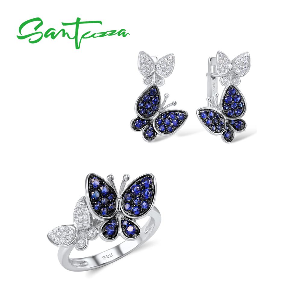 Santuzza-conjunto de joias femininas, lindo conjunto de brincos em prata esterlina 925, borboleta azul brilhante, joias da moda