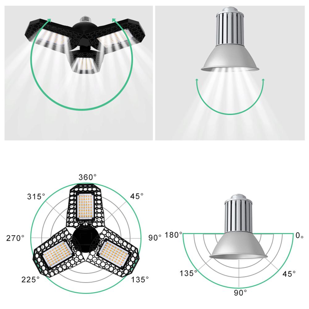 LED Garage Light E27 Light AC85-265V Deformation Adjustable Angle High Bay Light Industrial LED Garage Light For Garage Workshop