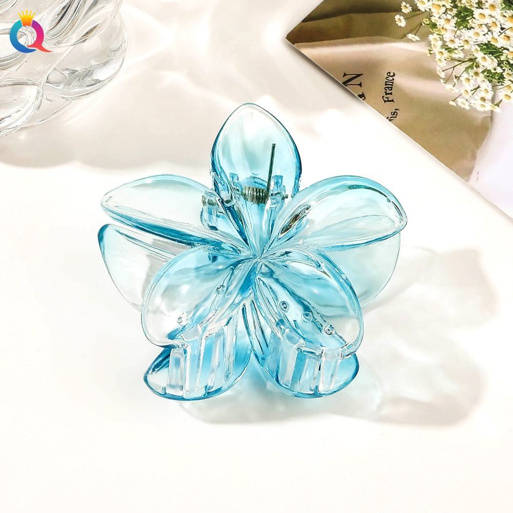 Pinza para el pelo de flor grande transparente, Color degradado, pinzas en forma de flor Simple, accesorios para el cabello, horquilla para cola de caballo: Azul cielo