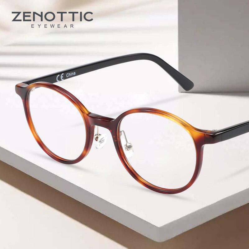 Monturas de gafas redondas de acetato ZENOTTIC para hombres y mujeres, gafas Anti rayo de luz azul, montura transparente para gafas, gafas de trabajo para Gaming