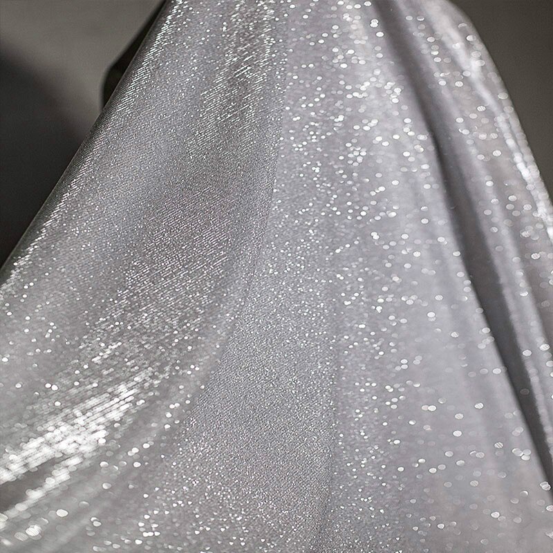 Premium White W/Silver Glitter Sparkle Stretch Tulle Fabric Sold by the Meter: Default Title
