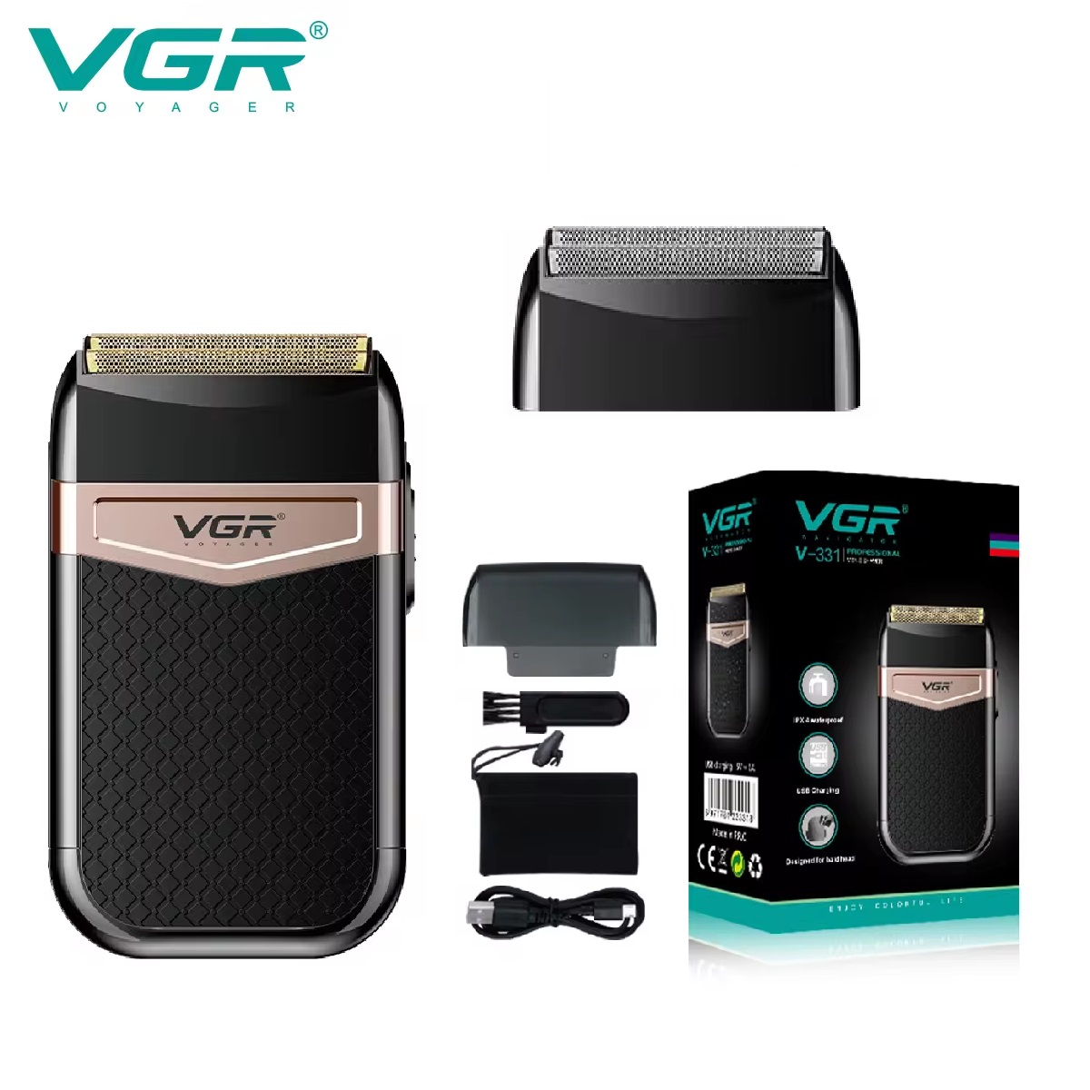 VGR-Afeitadora eléctrica para hombres, maquinilla de afeitar recíproca, cortadora de barba , máquina de afeitar portátil, V-331
