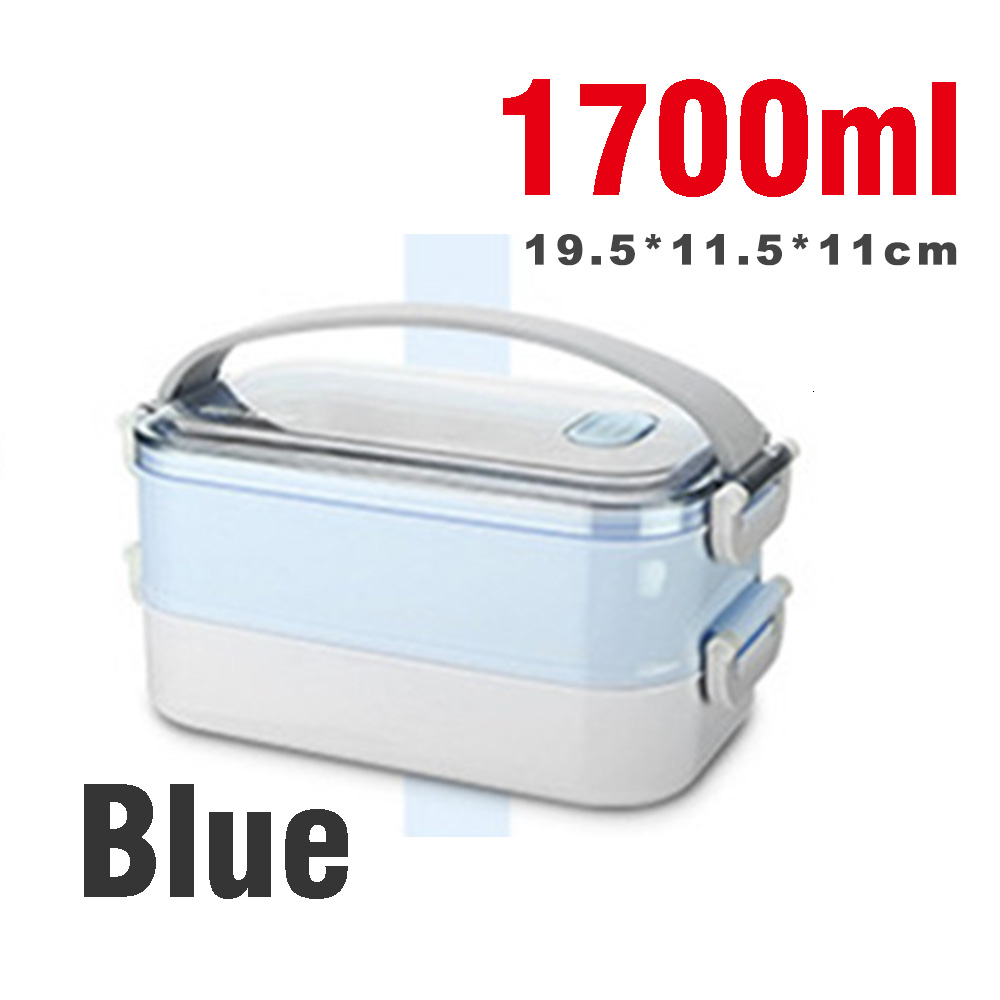Portable Stainless Steel Lunch Storage Snack Tiffin Box Lunchbox Bag Bento Boxes Dinner Food Container Microwave For Kids Adults: 1700ml blue