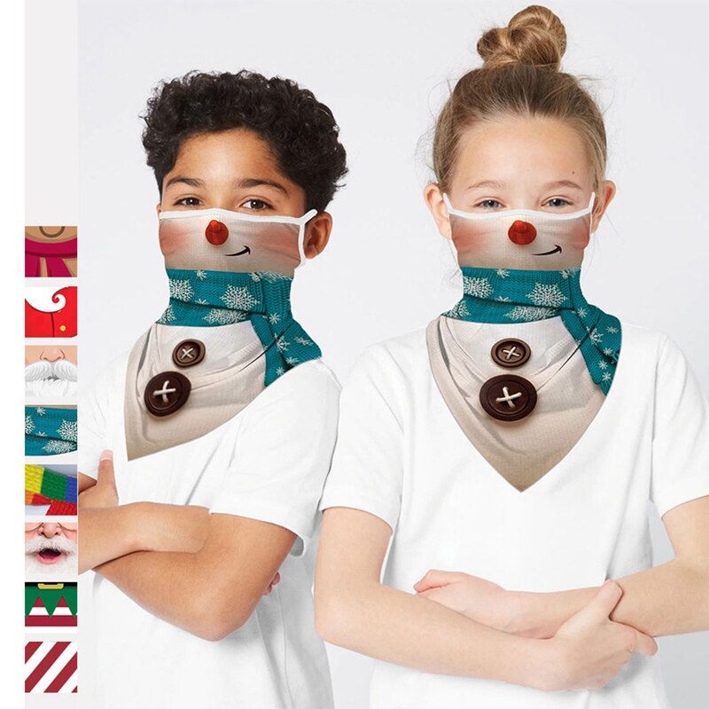 1Pc Christmas Santa Claus Snowman Pattern Kids Head Face Neck Gaiter Tube Bandana Scarf Outdoor Sports Cycling Hiking Scarf
