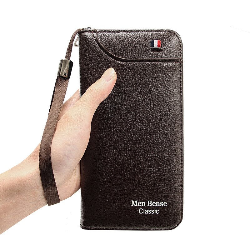 Mannen Portemonnee Lange Stijl Creditcardhouder Mannelijke Telefoon Portemonnee Rits Grote Capaciteit Pu Lederen Clutch Bag voor Mannen: Coffee