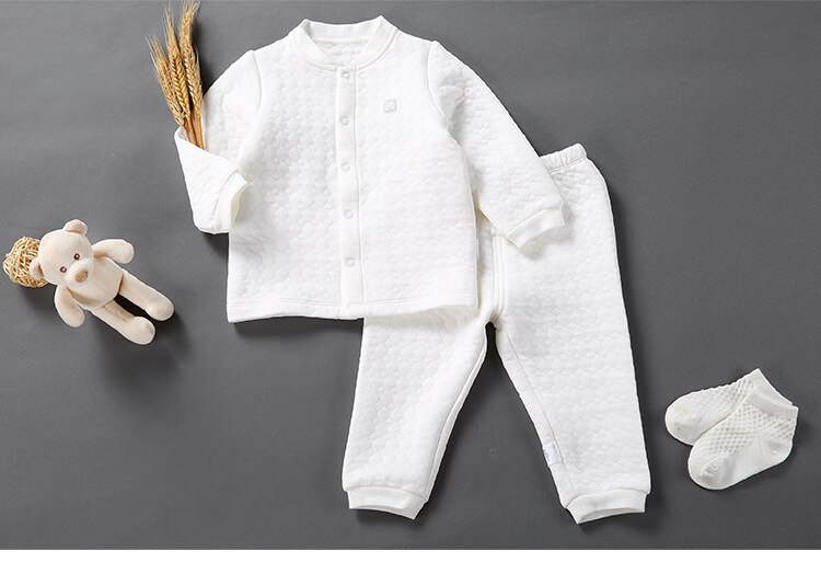 Babydragt jakkesæt spædbarn småbørn drenge varm silke bomulds-polstret tøj sæt langærmet cardigan topwear & skridt åbning bukser: Hvid / 12m