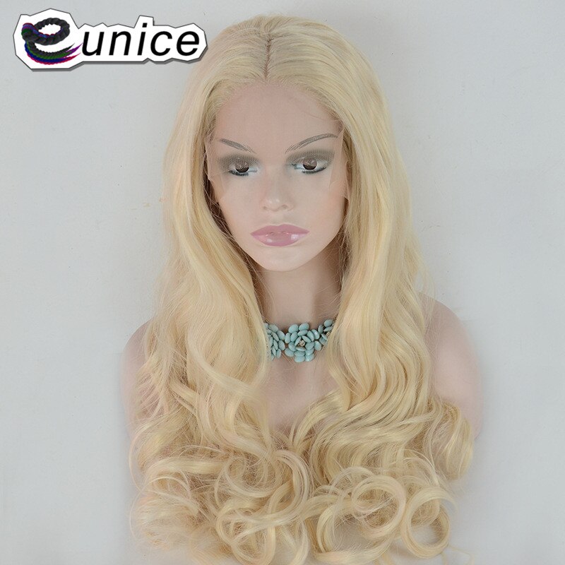 Eunice Hair 24" Ombre Blonde Brown/Green Body Wave Synthetic Wigs Natural Hair Glueless Synthetic Lace Front Wigs for Women