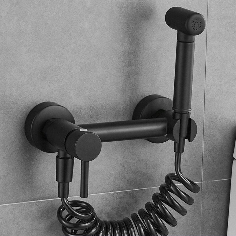 Grifo mezclador Bidet frío para baño con cabezal de ducha de latón negro montado en la pared lavado de mujer fregona grifo Shattaf Set WF0014A: Rojo