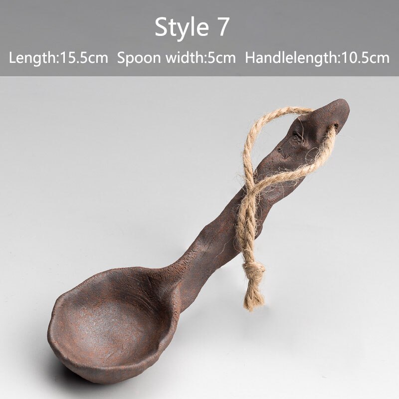 Creativity Coffee Tea Spoons Hand-made Ceramics Retro Teaspoon Seasoning Sugar Jam Large Long Handle Mixing Spoon: Style 7