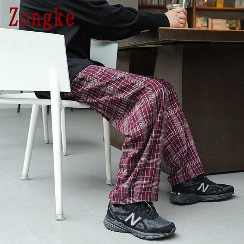Zongke herrebukser i et bur streetwear røde plaidbukser herretøj joggers herrebukser harajuku bukser m -3xl efterår