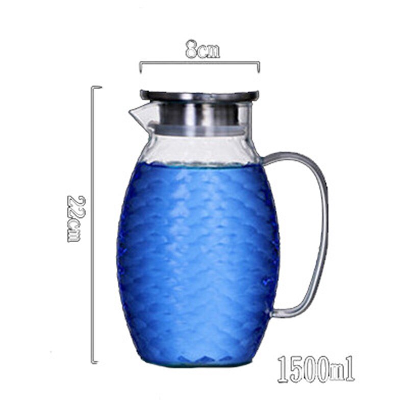 Hoge Capaciteit Vis Schaal exture Clear Glazen Karaf met Rvs Deksel Heatproof Water Pitcher voor Water Dranken SH141: 1500ml