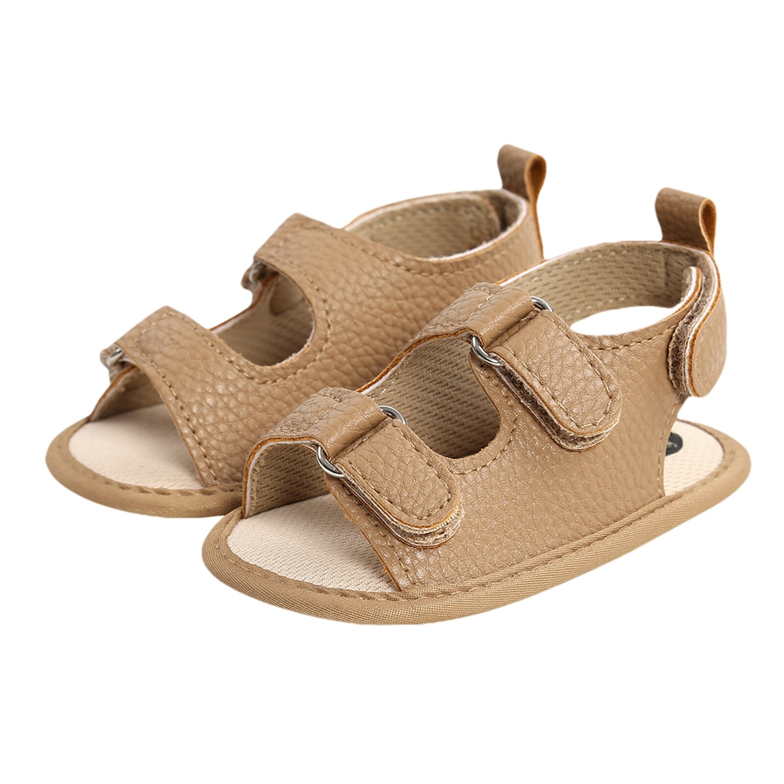 Sandales d'été en cuir pour bébés garçons et filles de 0 à 18 mois, chaussures à semelle antidérapante, couleur unie, première marche: Kaki / 13-18 mois