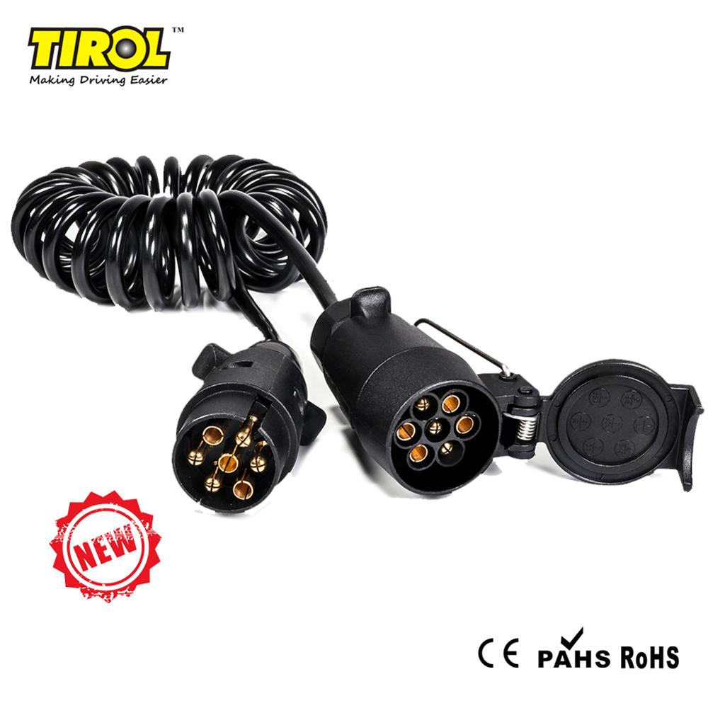 Tirol 7 Pin Trailer Plug naar 7 Pin Plastic Socket T25866a Man-vrouw met 2.5M Extension Lente Kabel connector voor Europa