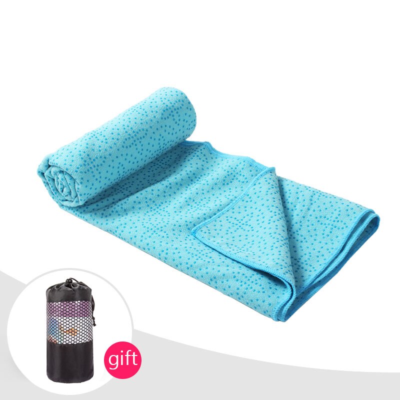 183*63cm mikrofiber yogamåttehåndklæde anti-sved skridsikker pilatesmåtteovertræk silikone pvc-prikker yoga tæppe med bærepose: Blå