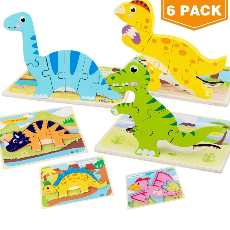 Colorations - Maak en Versier je Houten 3D Puzzel Dinosaurus, Set van 4