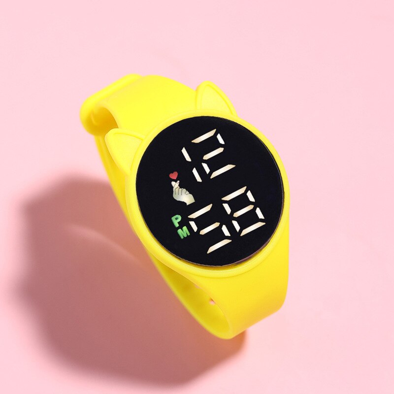 Reloj de pulsera Digital LED con esfera de gato para niños, pulsera de silicona electrónica deportiva con dibujos animados, , 2022: yellow