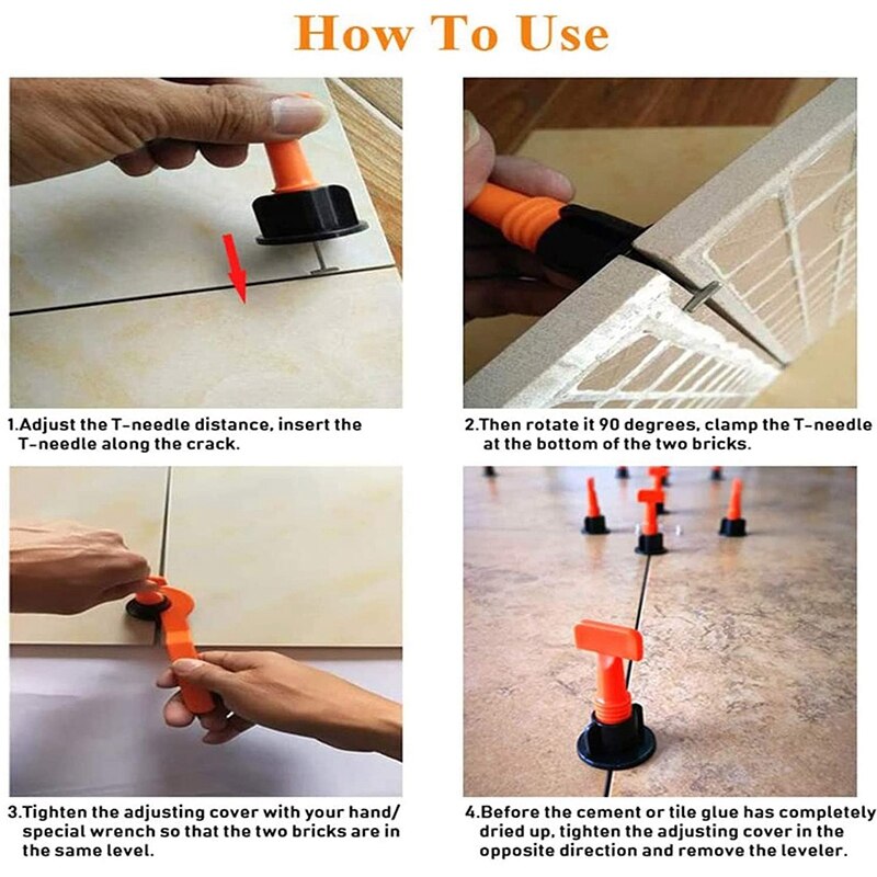 Reusable Tile Installation Tool Kit with 100Pcs Tile Levelers Spacers And4 Special Wrenches, for Building Walls Floors