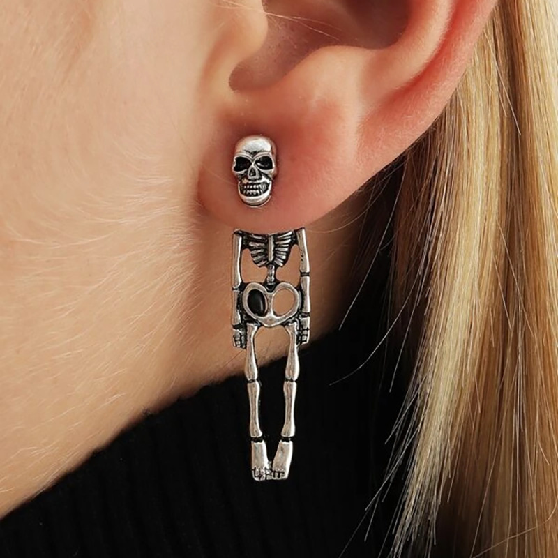 Pendientes colgantes de esqueleto de Halloween a la para mujer, pendientes góticos de gato negro con calavera gótica Punk Vintage, de joyería divertidos para: orange