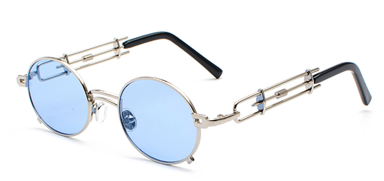 Peekaboo retro steampunk sonnenbrille männer runde Jahrgang metall rahmen Gold schwarz Oval sonne gläser für frauen roten männlichen: Silber- mit Blau