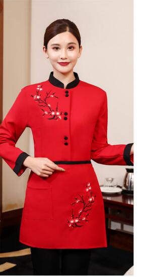 Mann Westlichen Restaurant Kellner Uniform Frau Heißer Topf Winteress Uniform Schnelles Lebensmittel Mitarbeiter Arbeiten Tragen Cafe Küche Kochen Kleidung: rot Frau / L